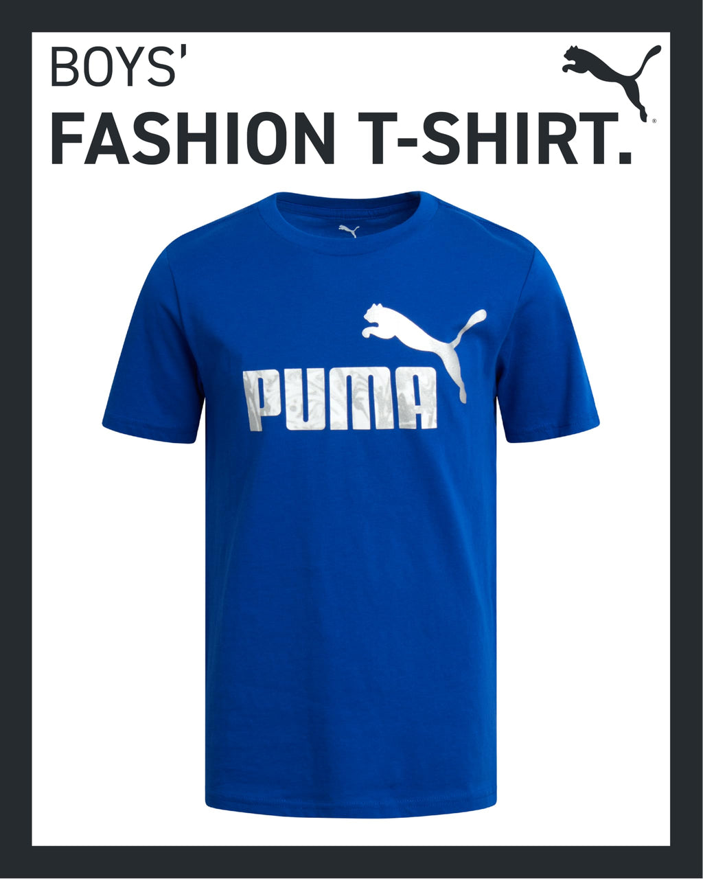 PUMA Boys' T-Shirt - Cat Logo T-Shirt for Boys - Athletic Crewneck Short Sleeve Tee (S-XL), Size Large, Vivid Blue/White