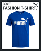 PUMA Boys' T-Shirt - Cat Logo T-Shirt for Boys - Athletic Crewneck Short Sleeve Tee (S-XL), Size Large, Vivid Blue/White