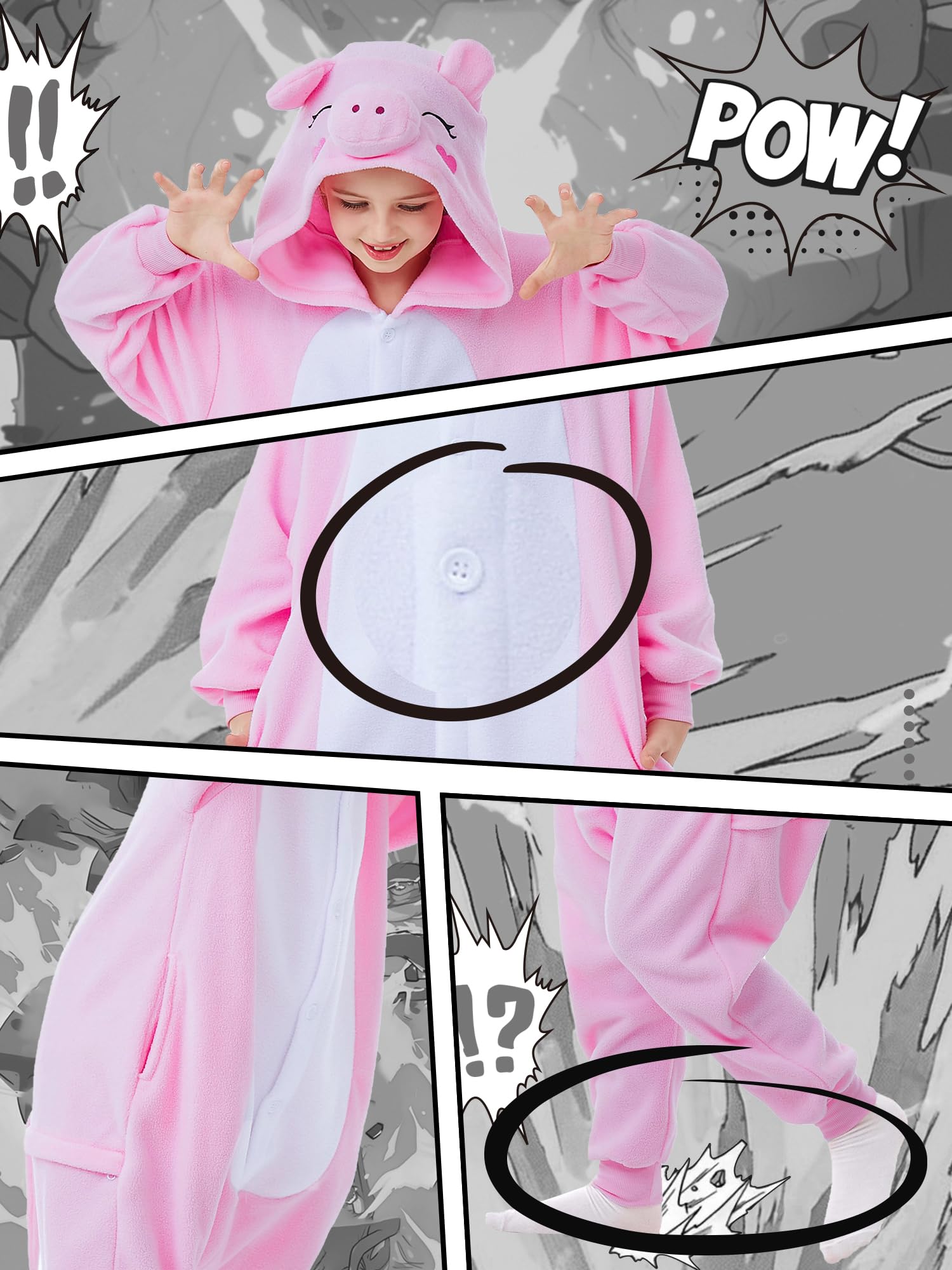 CANASOUR Pig Onesie Kids Halloween Cosplay Costume Girls One Piece Pjs Anime Unisex Hoodie Pajamas Pink For 8-10 Years Boys Part