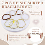58 Pcs Aesthetic Makeup Bag Set With 7 Pcs Surfer Bracelets and 50 Pcs Stickers for Women Girls Teens Gift (Brown)