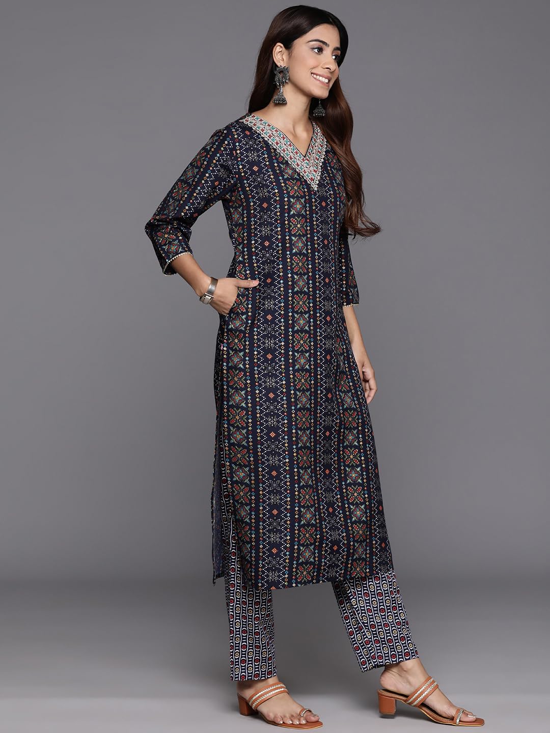 Varanga WomenS V-Neck Straight Kurta Set With Pants & Dupatta  Chic Ethnic Wear For Weddings, Festivals & Special Occasions (Sss