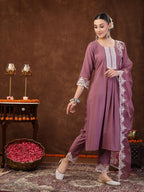 Stylum WomenS Embroidered Silk Blend Straight Kurta Pant Dupatta Set