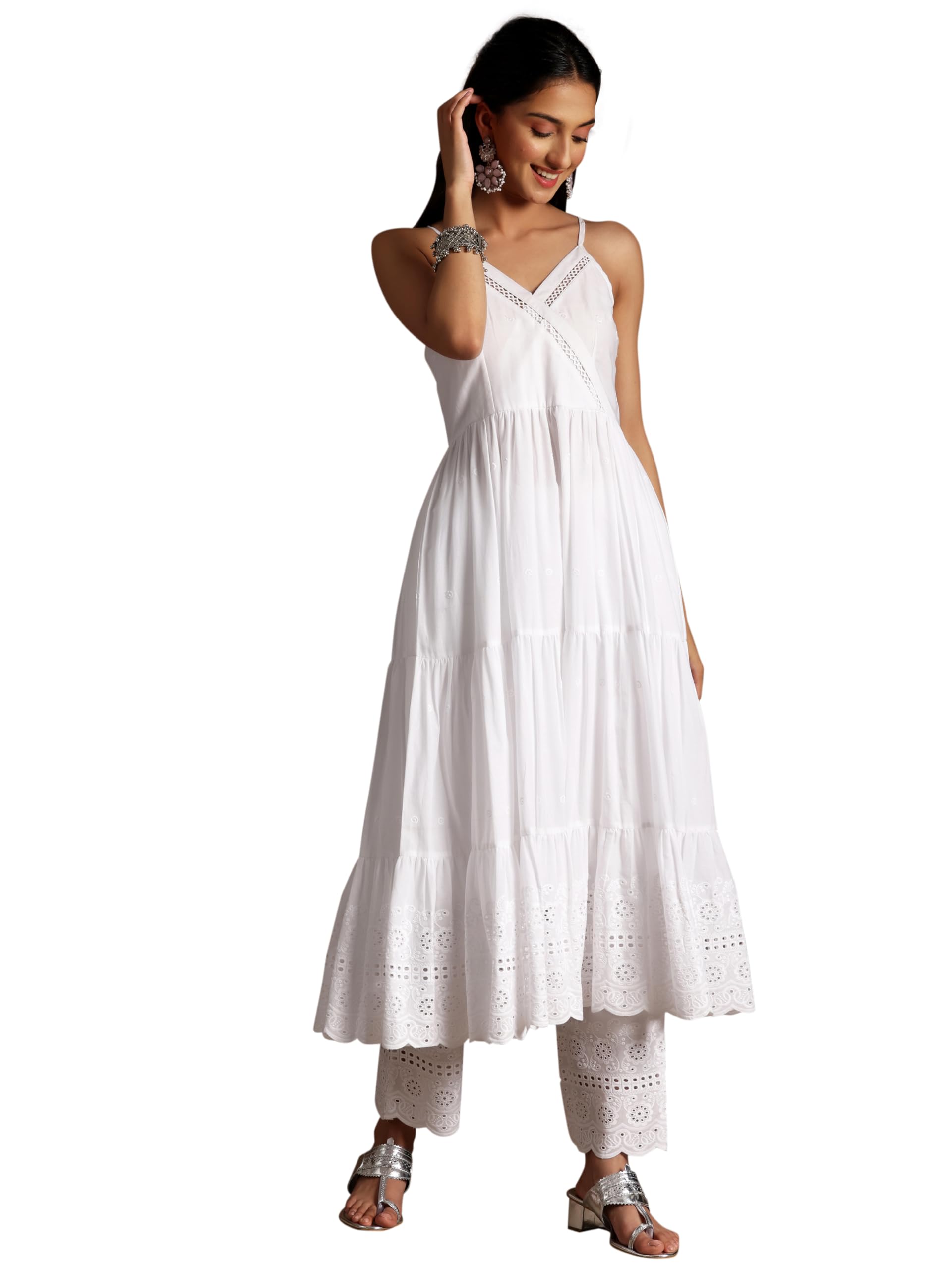 Libas WomenS Cotton Self Design Kurta Set (35858_White_Xl)