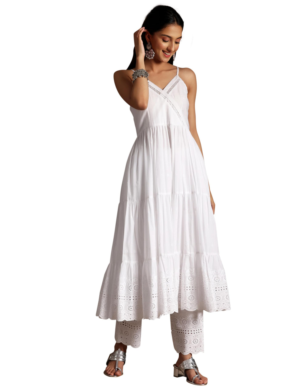 Libas Womens Self Design Cotton A-Line Kurta With Trousers