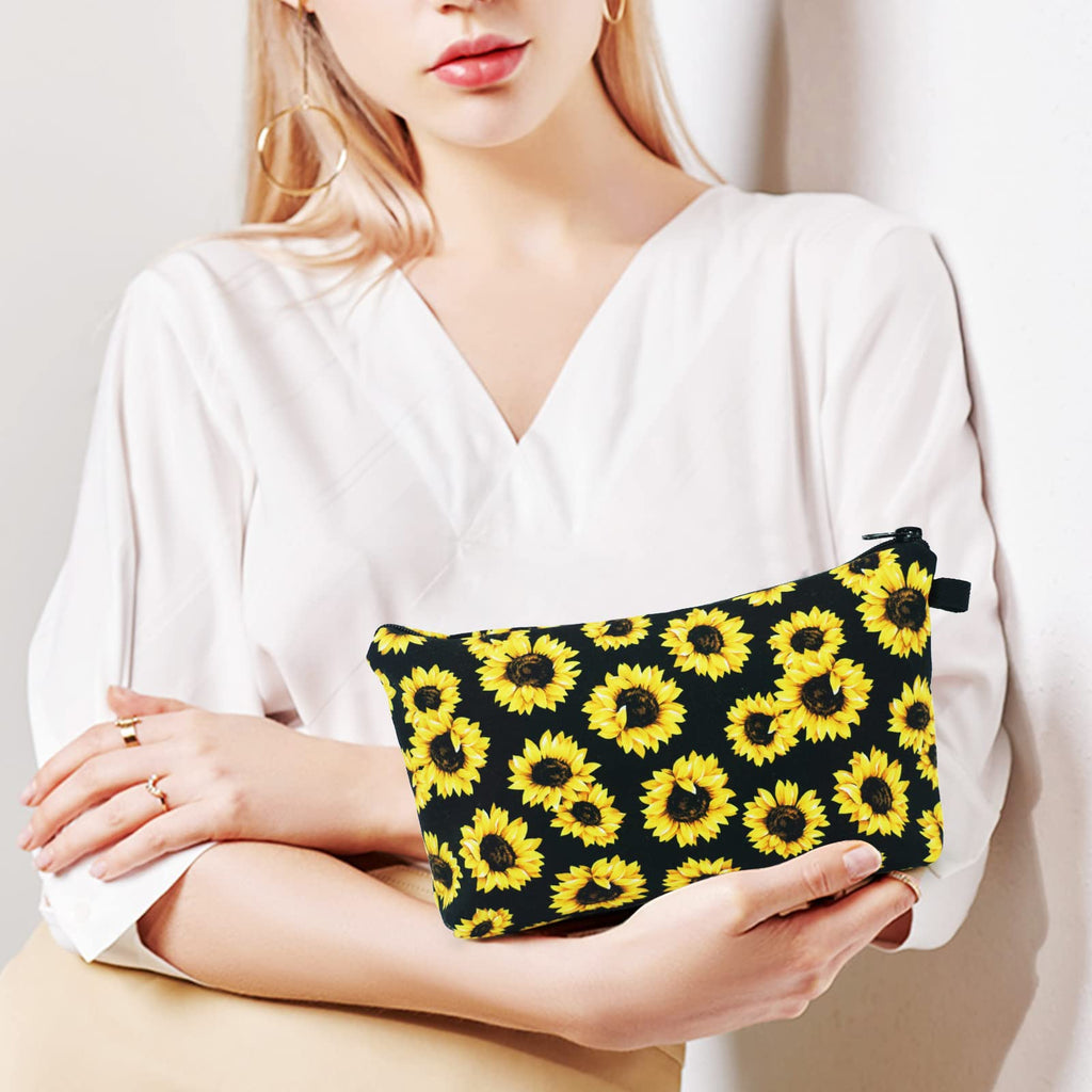 Cosmetic Bags for Women Small Sunflower Makeup Bag for Purse Travel Toiletry Bag Accessories Organizer Zipper Pouch Gift Idea Bl