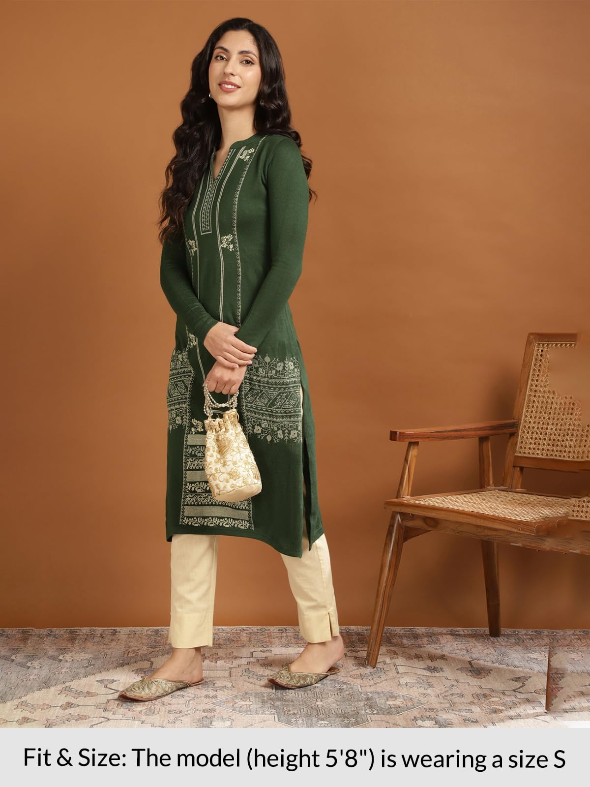 Rangita Green Acrylic Calf Length Printed Straight Kurti For Women | Kurta For Women