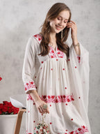 ANNI DESIGNER Women s Printed Rayon Blend Kurta with Pants and Dupatta, cream, L