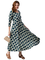 Gosriki Women'S Cotton Blend Chex Printed Anarkali Kurti (Chix Blue-Gs_M_Blue_Medium)