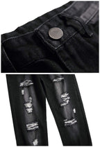 LZLER Men's Black Jeans Ripped Flex Denim Mens Fashion Jeans Revival Biker Moto Size 38
