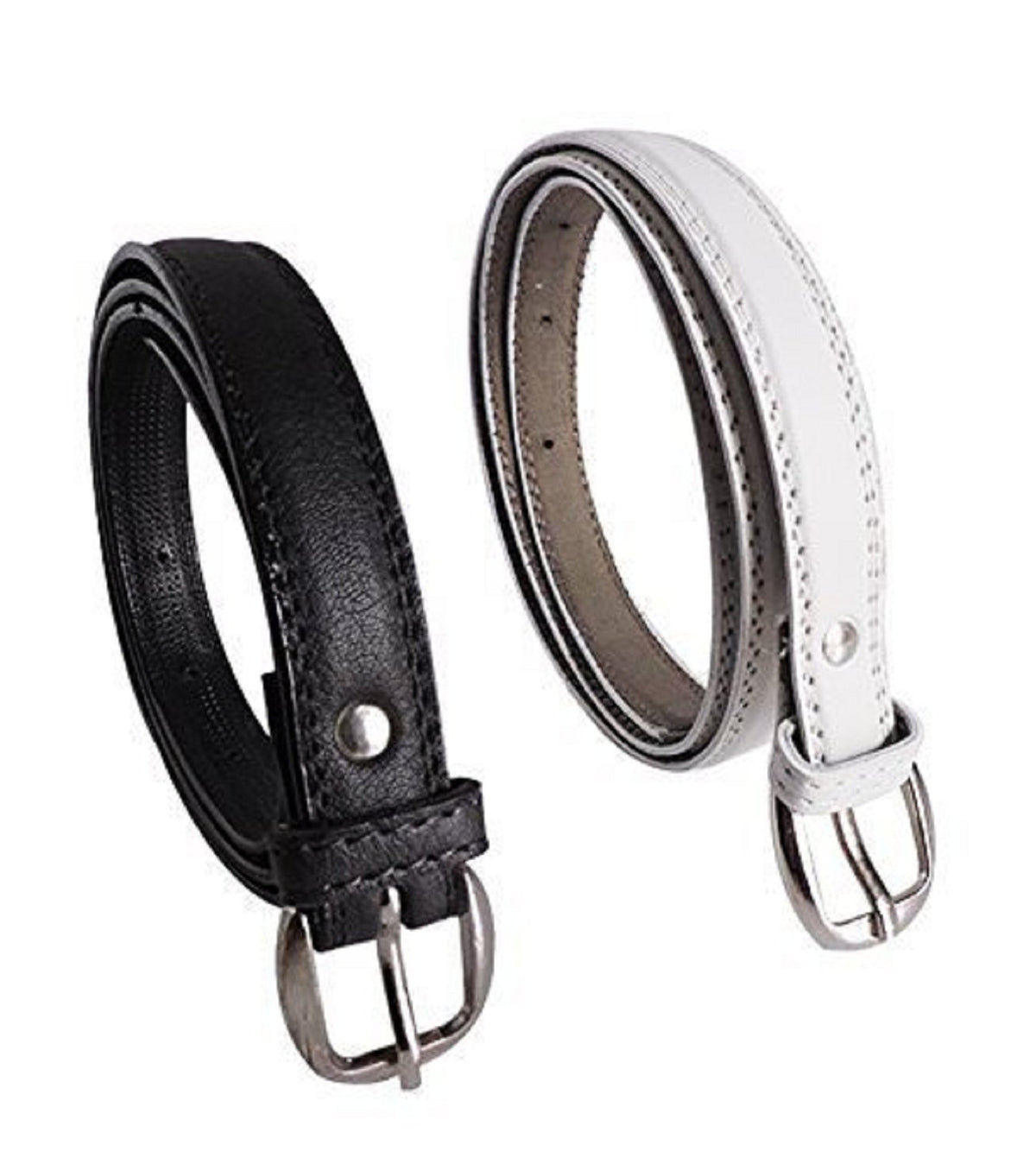 Pinkit WomenS Combo Set Of 2 Pu Leather Black And White Belts (Size 26 Inches To 34 Inches) 26-34