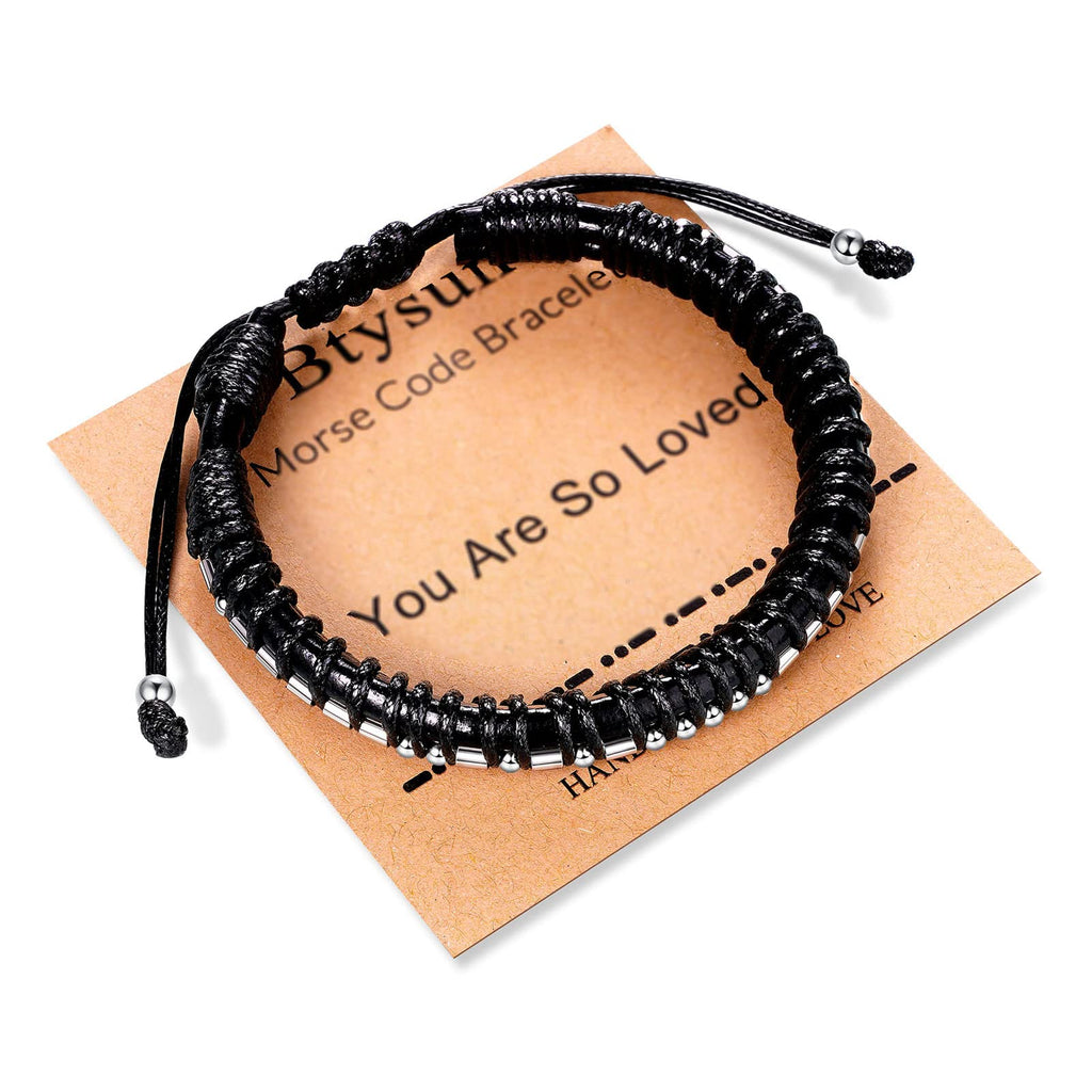 Bracelets for Men Motivational Gifts for Boyfriend Morse Code Jewelry Anniversary Leather Bracelets for Husband Classmate Son Br