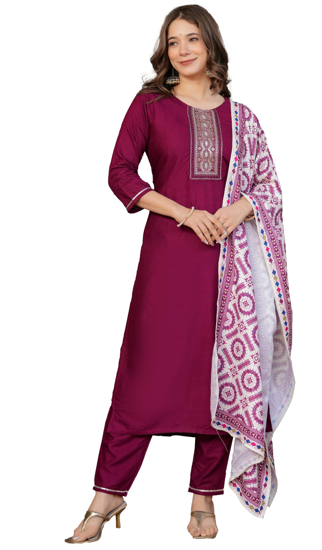 Wedani Rayon Sequence Embroidered Kurta Set with Dupatta for Women - Maroon