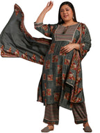 Libas Plus Size Womens Printed Silk Blend Straight Kurta With Palazzos And Dupatta