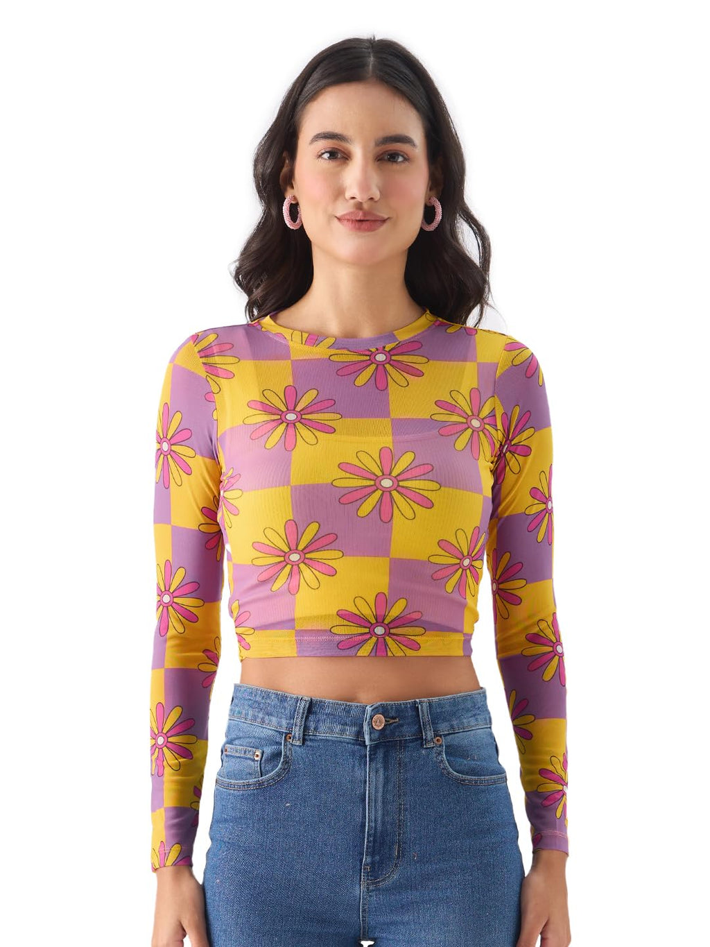 The Souled Store Flora Women and Girls Long Sleeve Round Neck Regular Fit Cropped Tops