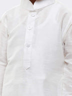 Jbn Creation Boys White Silk Blend Kurta Pyjama And Cap Set