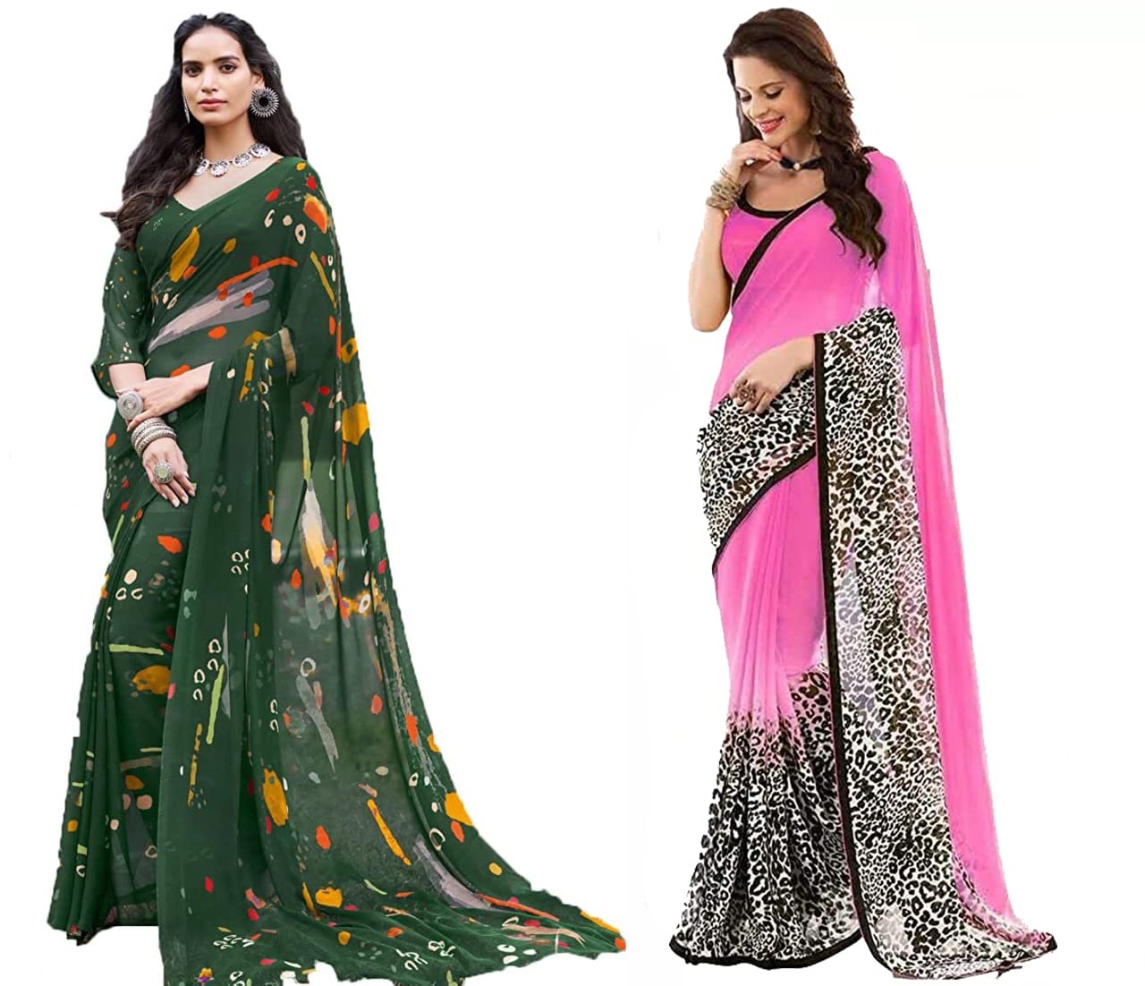 Anni Designer Sarees For Women Multicolored Georgette Printed Sarees With Blouse Piece (Pack Of 2)(Art-Cmb-541_Free Size)