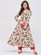 Tissu Women'S Rayon Cream & Orange Floral Printed A-Line Kurta 2221_Cream_7Xl