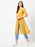 Miss Chase WomenS Mustard Yellow V-Neck 3/4 Sleeves Solid Empire Maxi Top