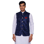 Wintage Men'S Embroidered Velvet Party/Festive Indian Jodhpuri Grandad Nehru Modi Jacket Waistcoat : Blue,Xx-Large