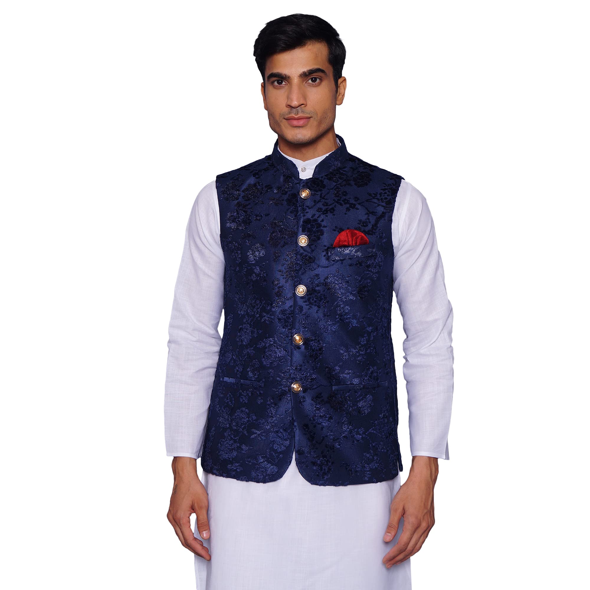 Wintage Men'S Embroidered Velvet Party/Festive Indian Jodhpuri Grandad Nehru Modi Jacket Waistcoat : Blue,Xx-Large