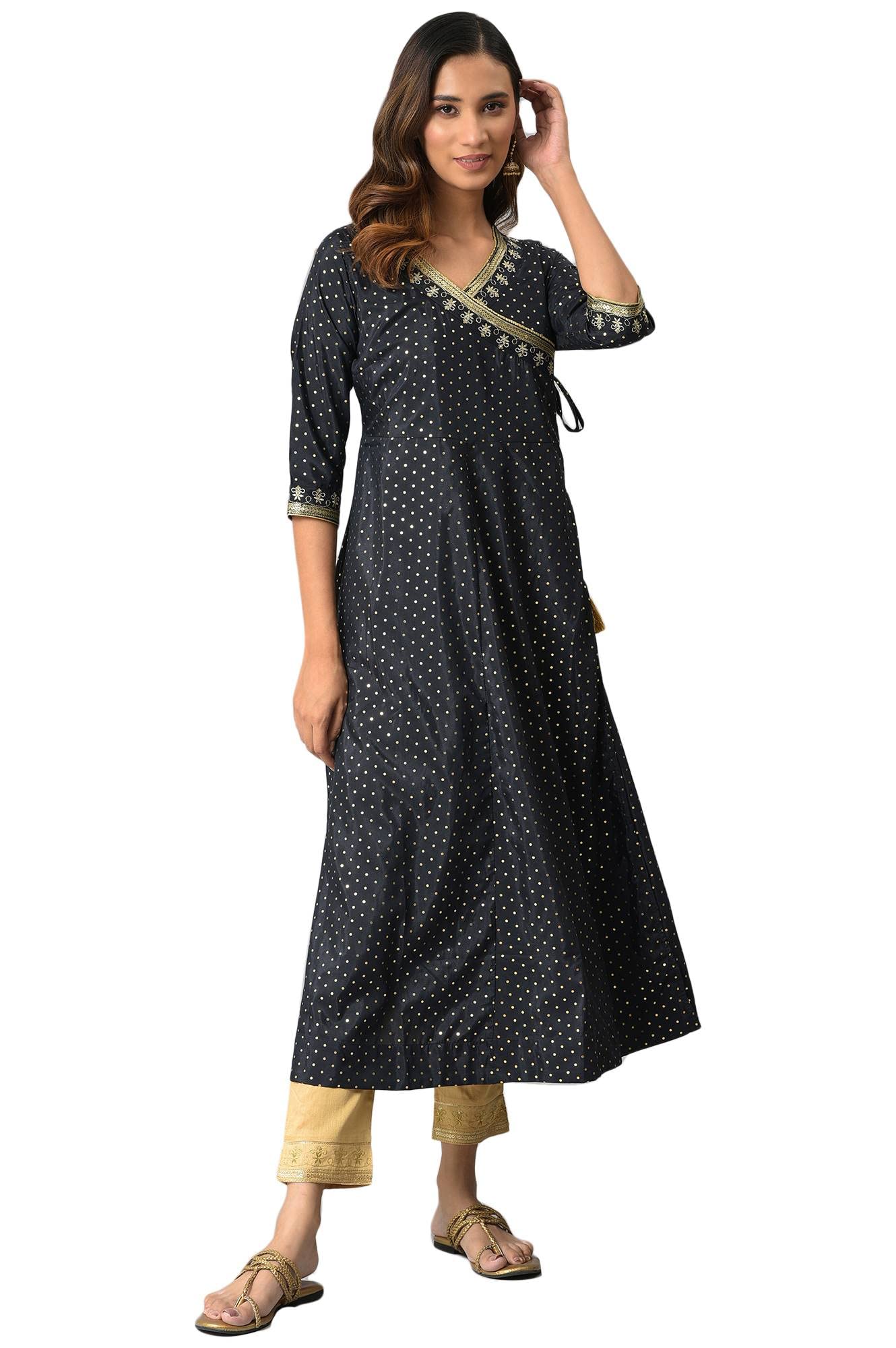 Aurelia WomenS Polyester Regular Kurta (22Aua13504-505445_Navy