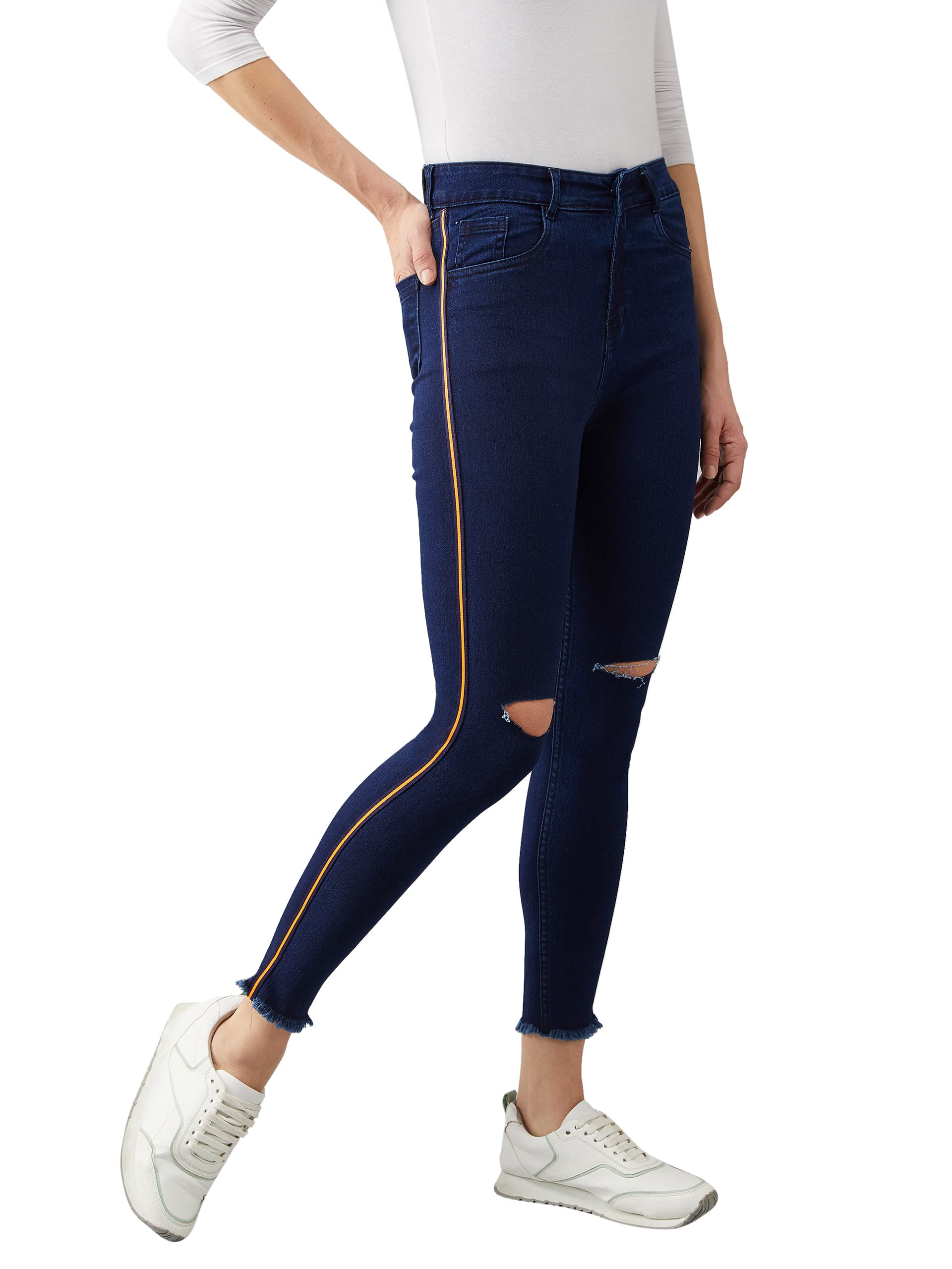 Dolce Crudo WomenS Navy Blue Skinny Fit High Rise Cropped Denim Stretchable Jeans (Doss21Den10-57-71-28,Navy Blue,28)