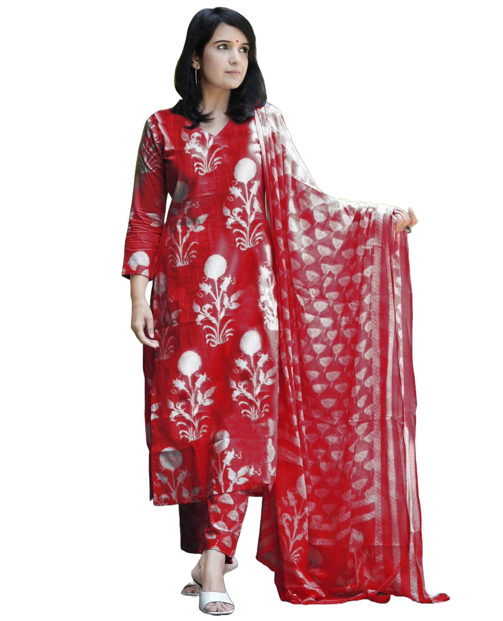 ANNI DESIGNER Womens Rayon Blend Floral Straight Kurta with Pant & Dupatta (Zuri Purple_Red_XX-Large)