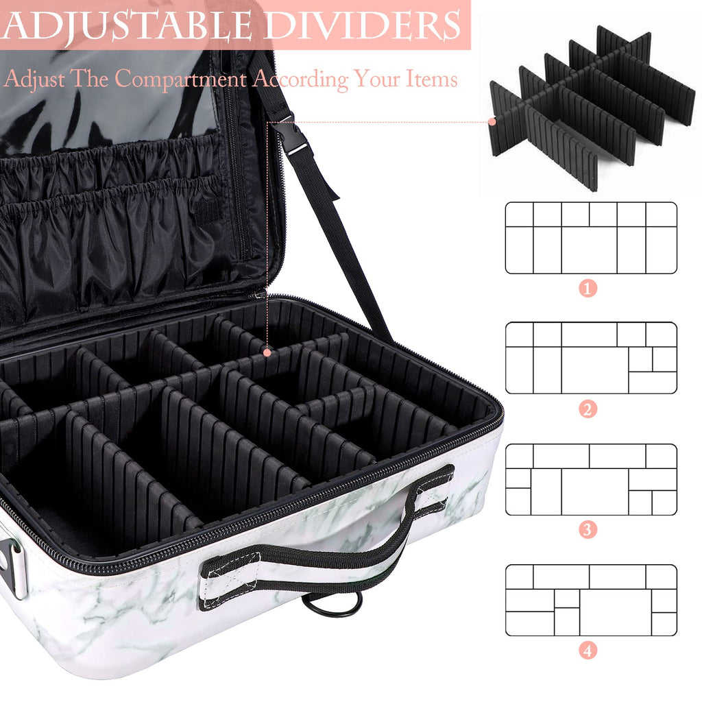 OEWOER Large Makeup Case PU Leather Makeup Bag 3 Layers 16 Inches Professional Makeup Train Case Cosmetic Bag Travel Make Up Bru