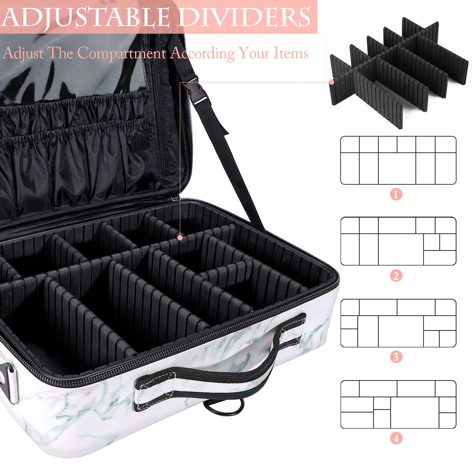 OEWOER Large Makeup Case PU Leather Makeup Bag 3 Layers 16 Inches Professional Makeup Train Case Cosmetic Bag Travel Make Up Bru