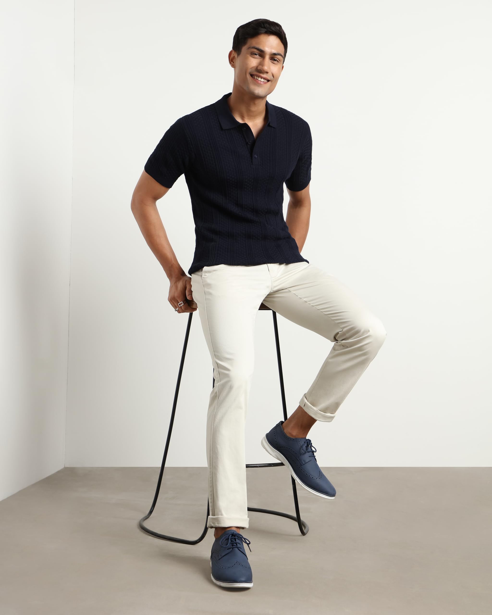 Nobero MenS Self Design Regular Fit Polo Shirt (1M-Twpo-R0015_Navy Blue
