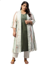 W For Woman Women'S Green Plus Size Schiffli Kurta With Printed Jacket (22Auw17849G-118398_Ecru