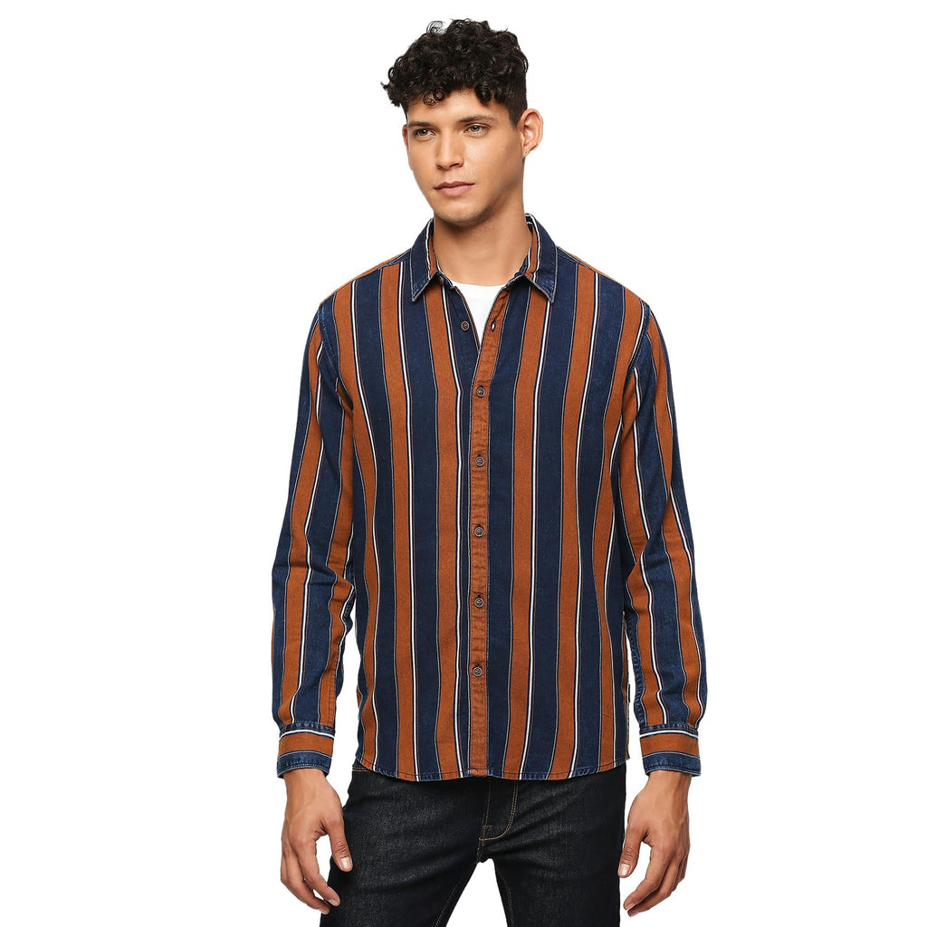 Pepe Jeans Cotton MenS Regular Fit Striped Shirts Mustard Brown, Medium