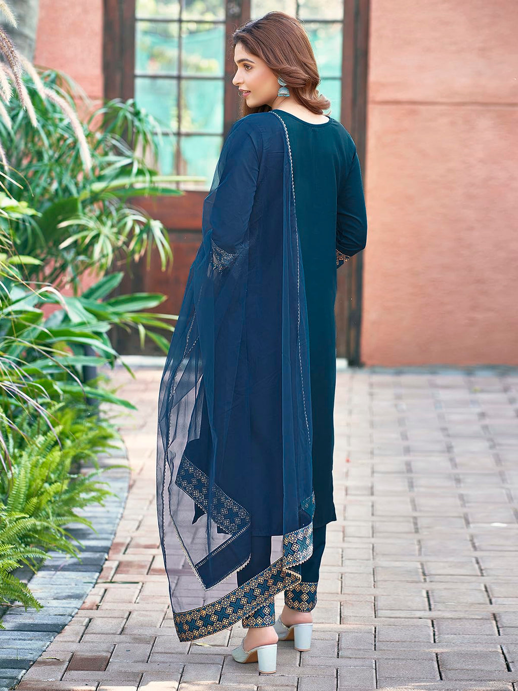 Sanisa WomenS Cotton Blend Sequence Embroidery Work Straight Kurta With Pant And Foil Printed Gota Lace Work Dupatta (137Kbd147