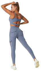 JEGGE High Waist Yoga Leggings with 4 Pockets,Tummy Control Workout Running 4 Way Stretch Cargo Pocket Leggings (Blue, XX-Large)