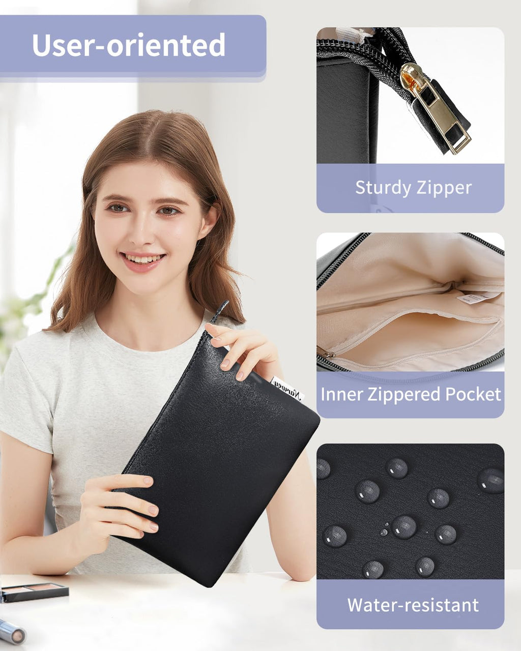 Narwey Small Makeup Bag for Purse Vegan Leather Travel Makeup Pouch Cosmetic Bag Zipper Pouch for Women