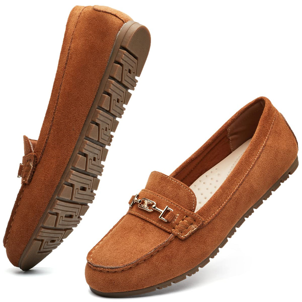 DeYashopin Women's Flats Shoes Leisure Slip On Comfort Boat Shoes Microfiber(Camel-8.5)