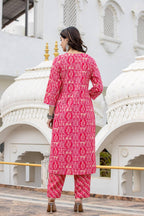 Varanga Women Pink Round Neck Embroidered Kurta Paired With Bottom And Printed Dupatta
