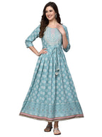 Stylum Womens Printed & Embroidered Rayon Flared Kurta (AQUAZUBBY_Blue) (XXXXX-Large)