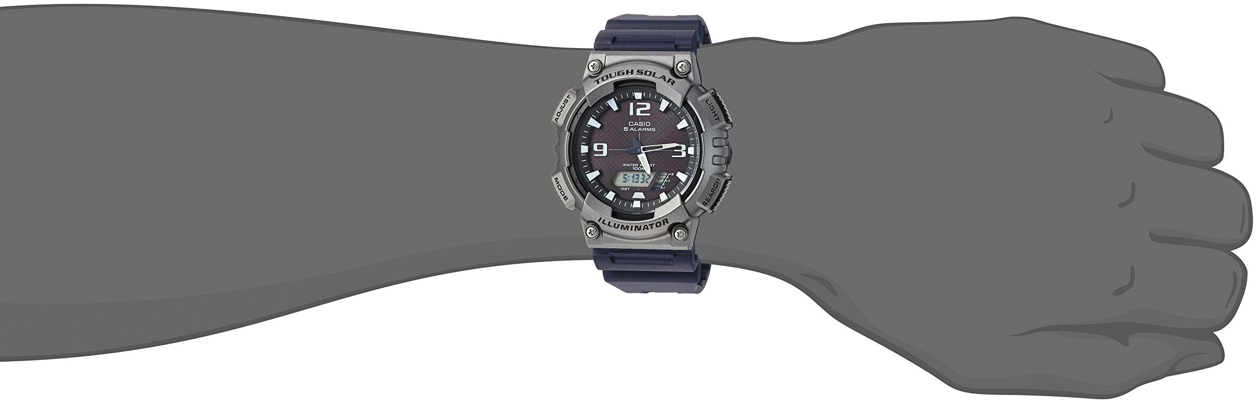 Casio AQS800W Series | Analog Digital Watch | Black/Grey | 100M WR | Solar Powered | 1/100 SEC Stop Watch | 6-Language Day of Th