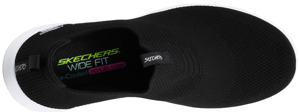 Skechers Ultra Flex First Take Womens Slip On Walking Sneakers, Black/White, 6