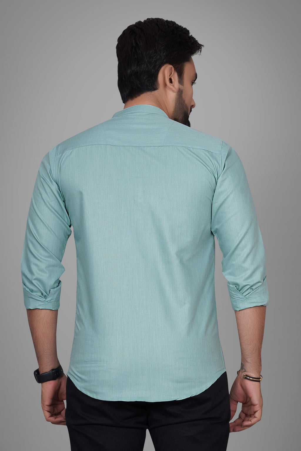 Besix MenS Regular Fit Solid Cotton Shirt | Chinese Collar | Casual | Plain | Branded | Mandarin Collar | Full Sleeve | Summer