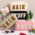 4 Pcs Preppy Makeup Bag Chenille Letter Nylon Cosmetic Bag Makeup Organizer Bag Toiletry Cosmetic Case Preppy Bag with Zipper St