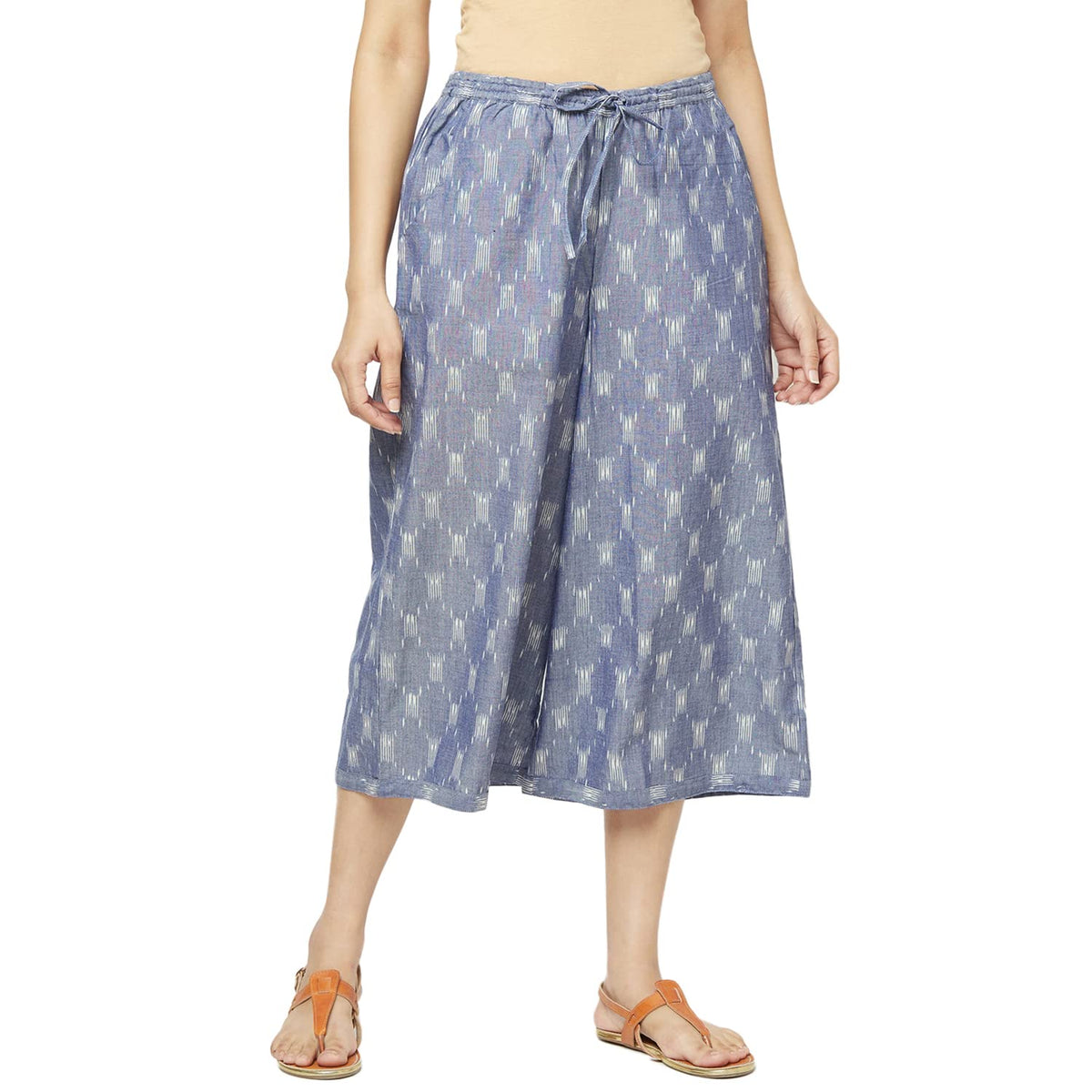 Fabindia Women Ikat Culottes Pant Cotton_S Blue