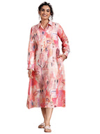 Libas Womens Printed Linen A-Line Dress For Women Peach