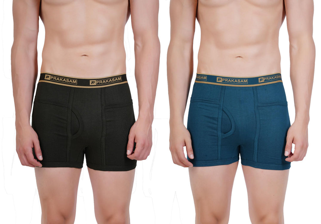 PRAKASAM COTTON -Marlow Mens 100% Pure Combed Cotton Outer Elastic Pocket Trunks (Pack of 2)