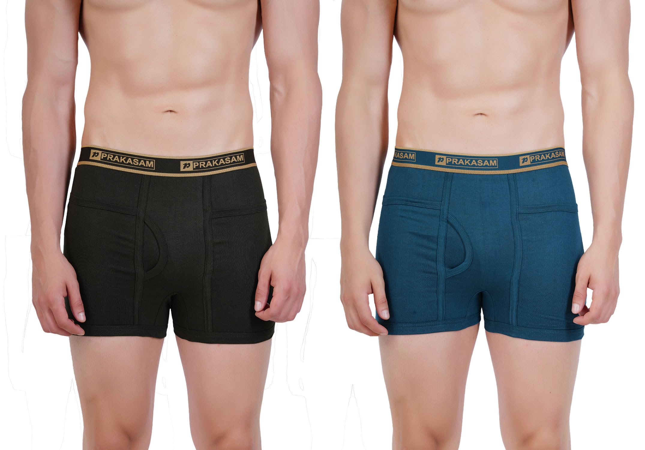 PRAKASAM COTTON -Marlow Mens 100% Pure Combed Cotton Outer Elastic Pocket Trunks (Pack of 2)