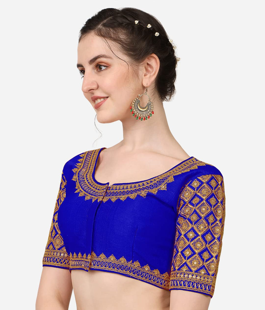 Pujia Mills WomenS Embroidery Handwork Sequence Work Heavy Sleeves Readymade Blouse