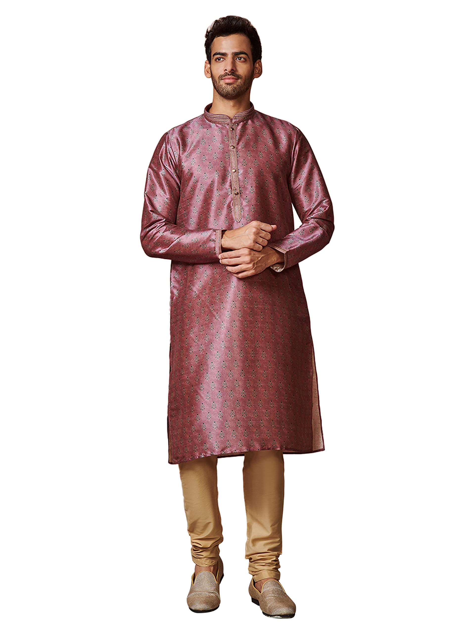 Manyavar Kurta Set for Men, Full Sleeves Mandarin Collar Ethnic Kurta Set For Diwali, Wedding, Party Printed (Purple, XL)