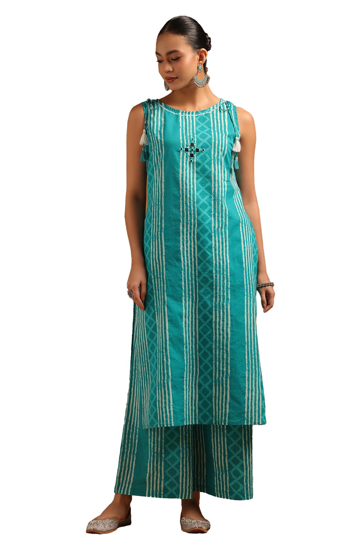 Soch Women Cotton Geometric Kurta Set with Mirror Work