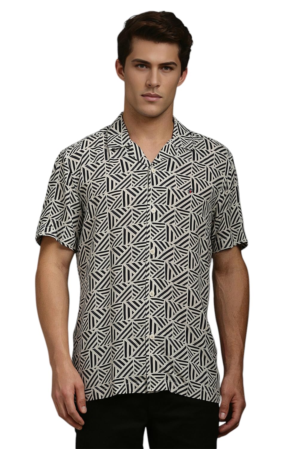 Louis Philippe Men Cream Slim Fit Print Half Sleeves Casual Shirt